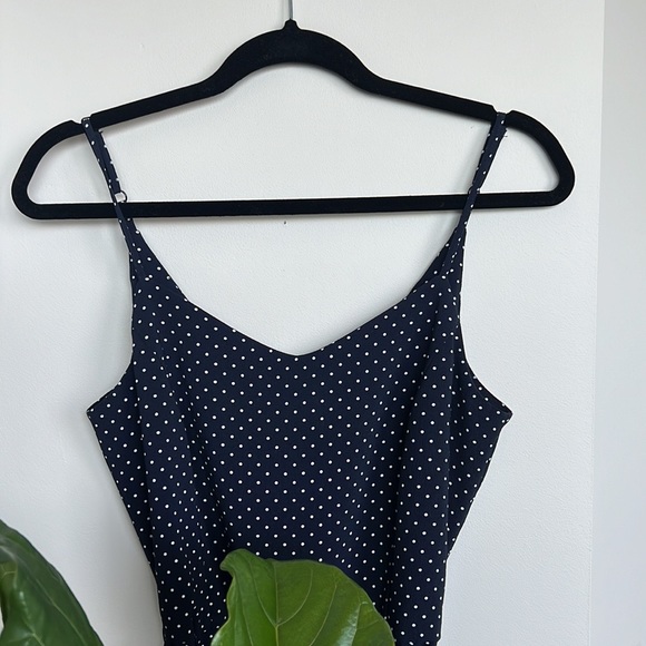 Carolina Belle Polka Dot Cropped Jumpsuit With Pockets Size 4 Dark Navy - Picture 3 of 9